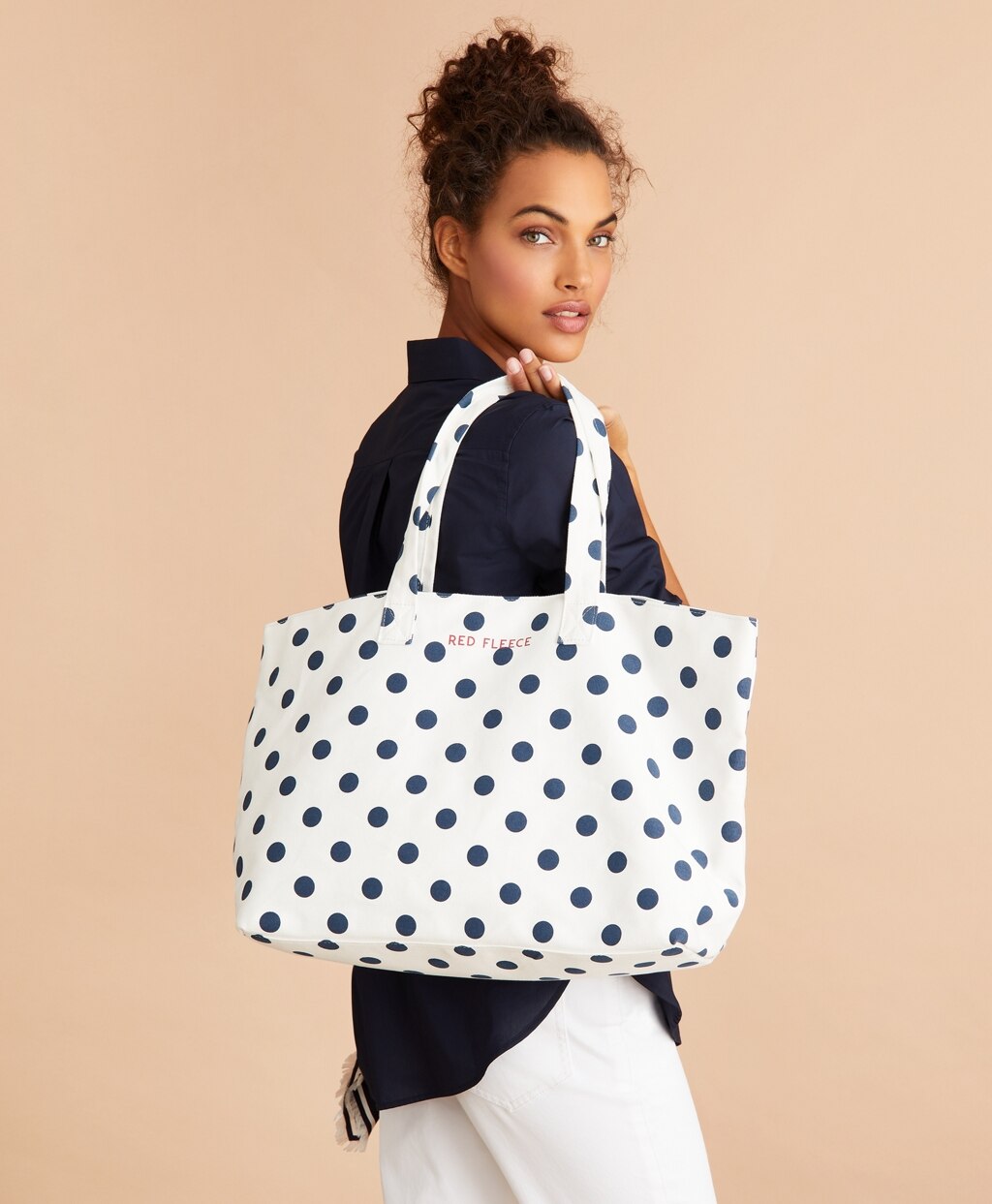 Brooks Brothers Women Polka-Dot Canvas Tote Bag