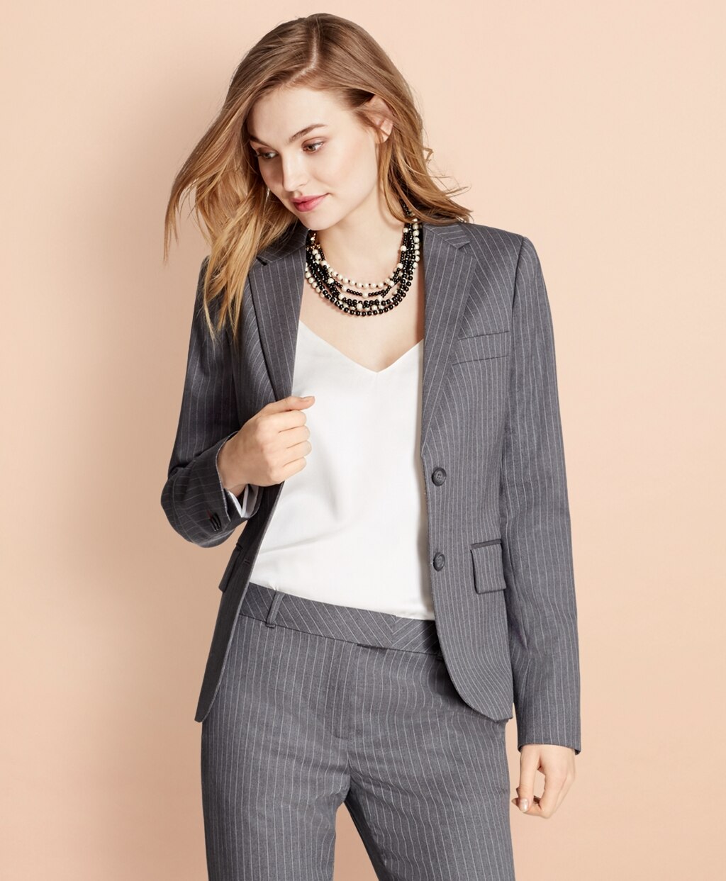Brooks Brothers Women Pinstripe Stretch Wool Two-Button Jacket