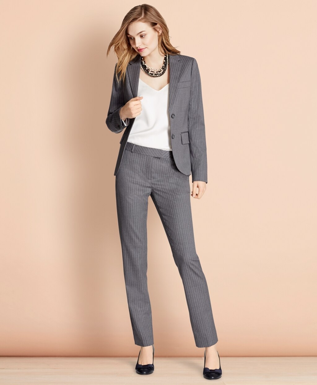 Brooks Brothers Women Pinstripe Stretch Wool Two-Button Jacket
