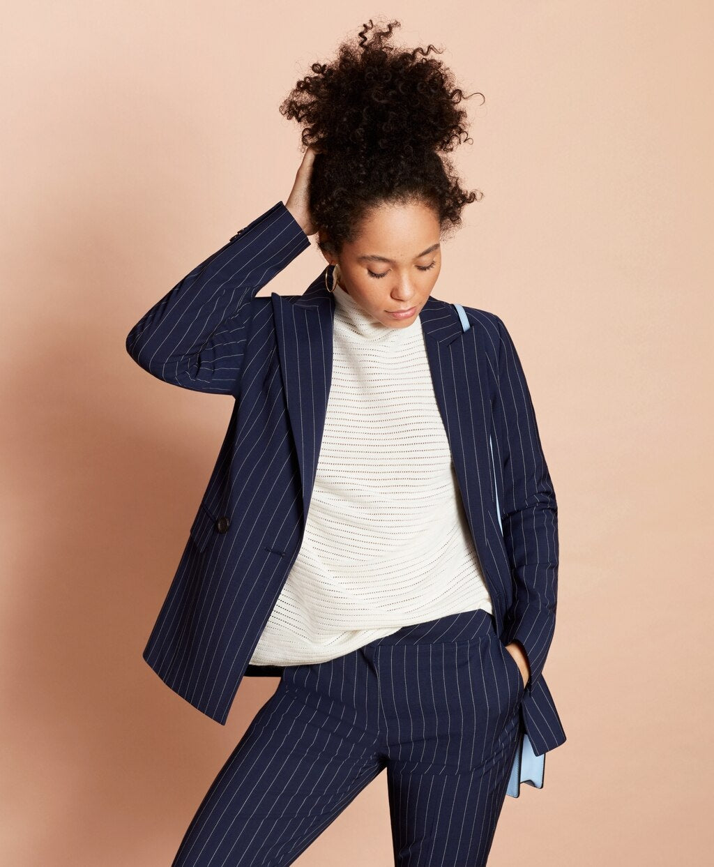 Brooks Brothers Women Striped Stretch-Wool Double-Breasted Jacket