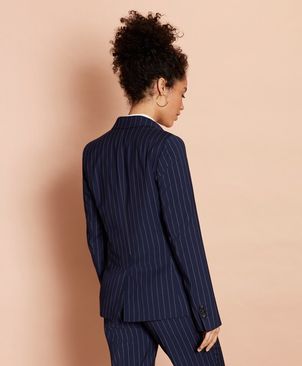 Brooks Brothers Women Striped Stretch-Wool Double-Breasted Jacket