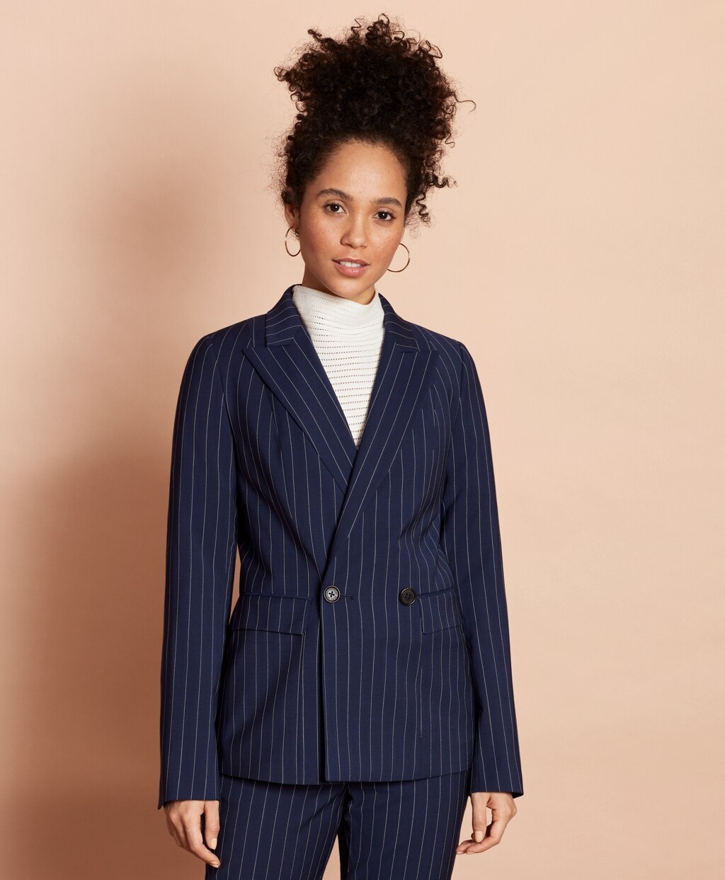 Brooks Brothers Women Striped Stretch-Wool Double-Breasted Jacket