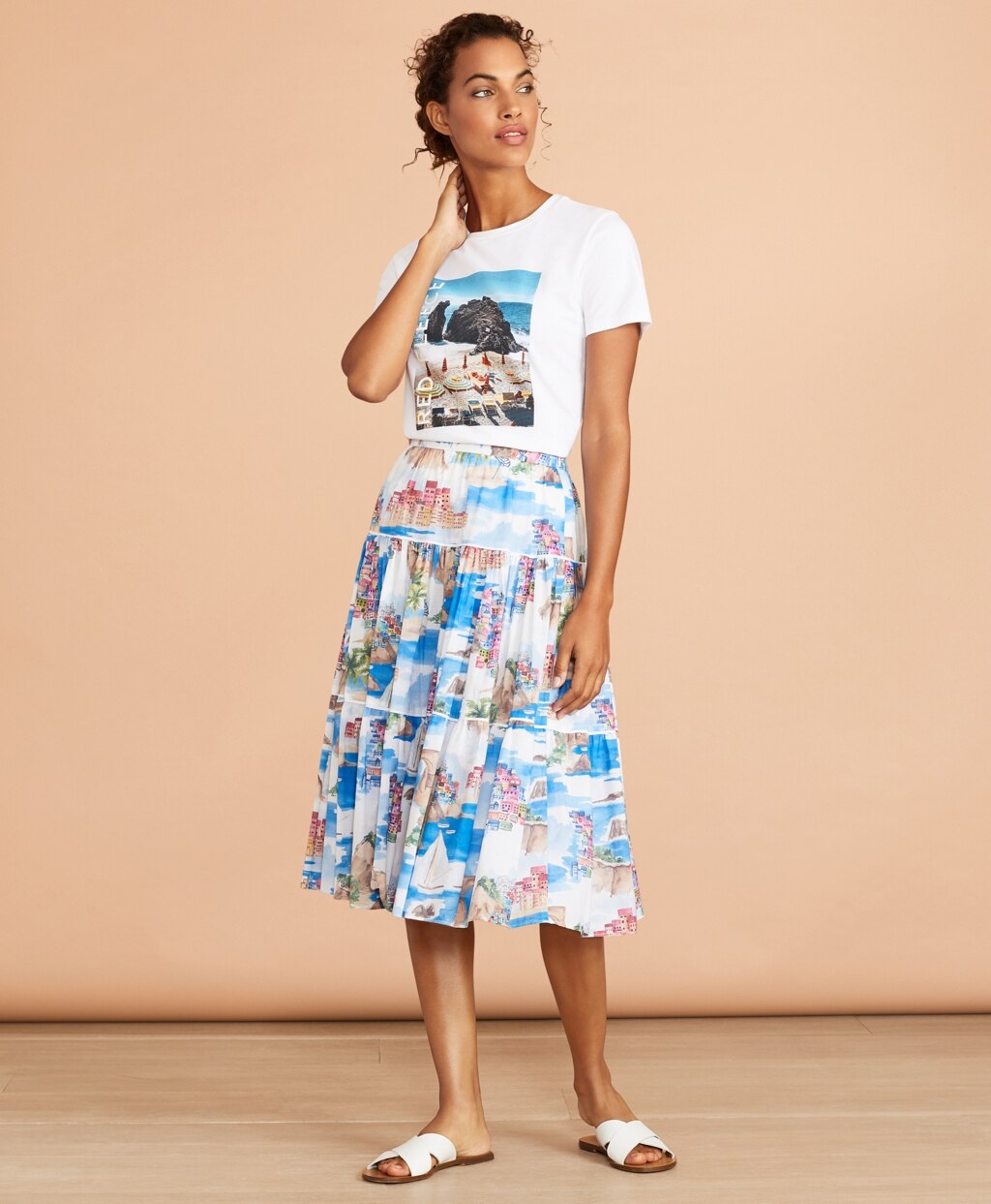 Brooks Brothers Women Costal-Print Cotton Midi Skirt