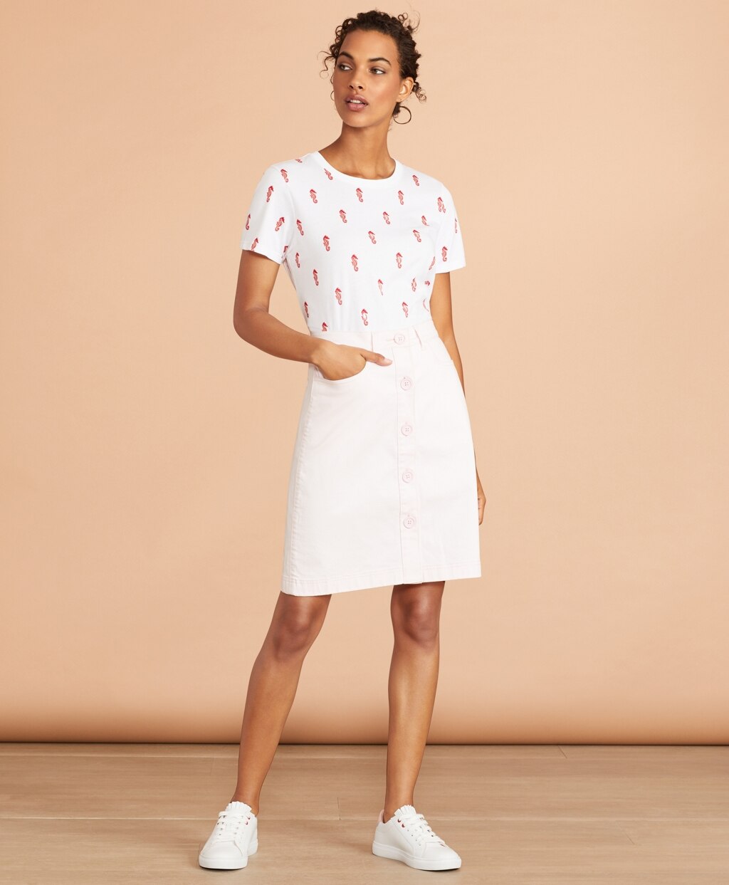 Brooks Brothers Women Stretch-Cotton Sateen Button-Front Skirt