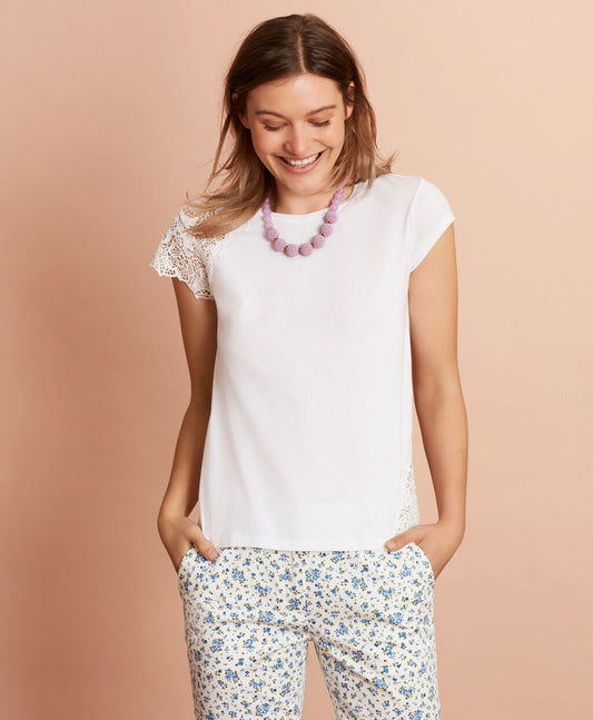 Brooks Brothers Women Floral Lace-Trimmed T-Shirt