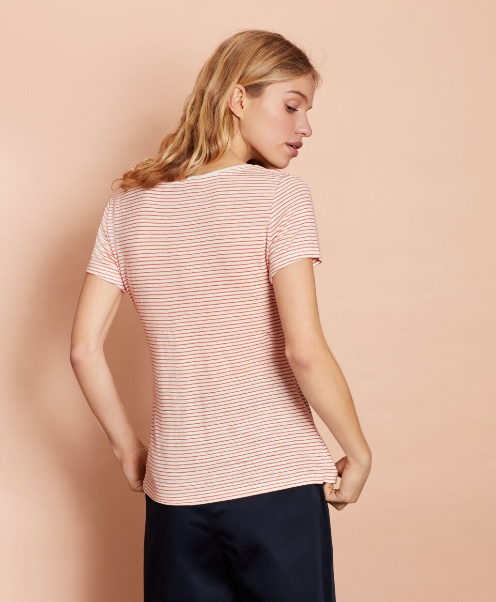 Brooks Brothers Women Striped Linen-Blend Scoop-Neck T-Shirt