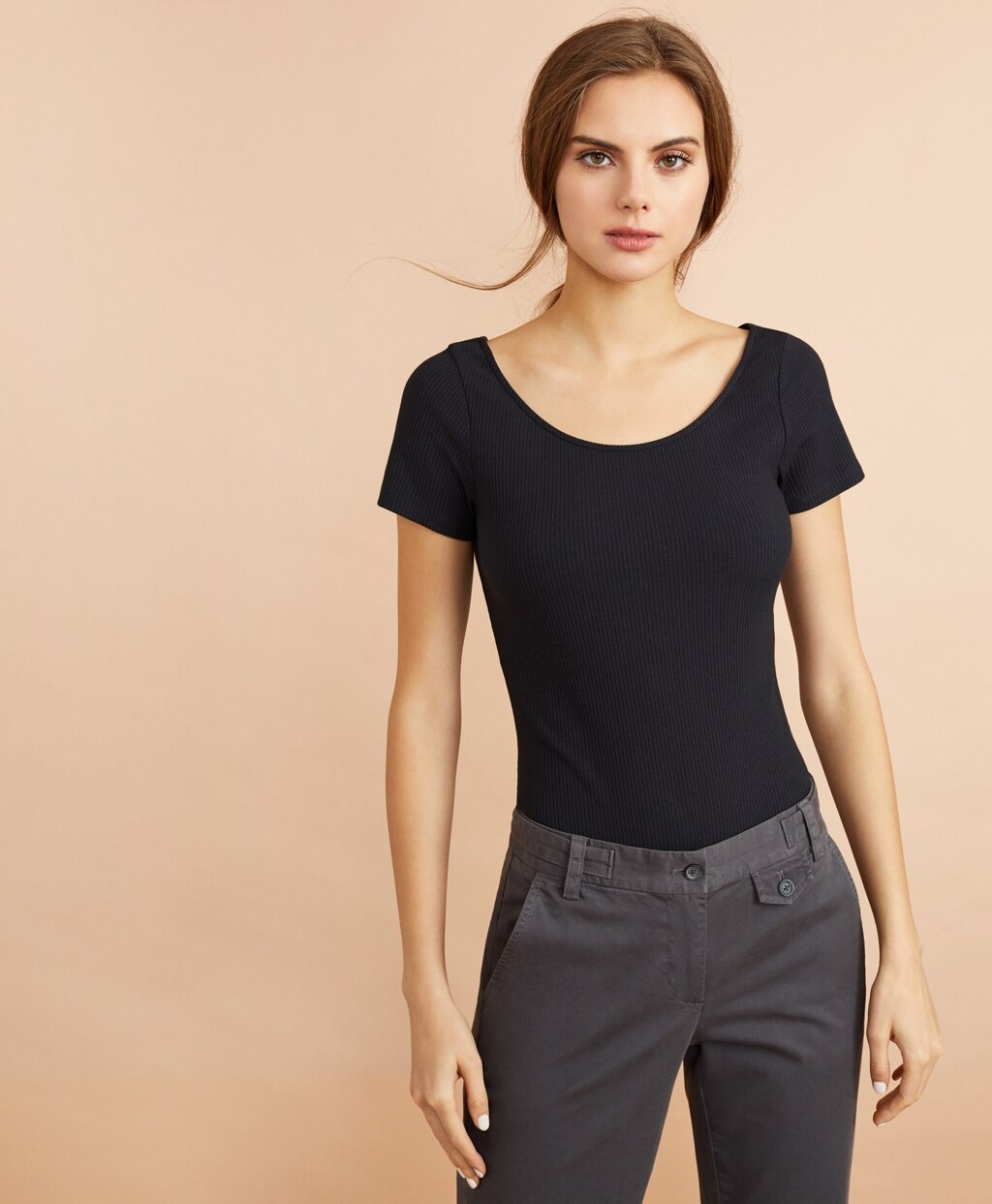 Brooks Brothers Women Rib-Knit Short Sleeve Bodysuit