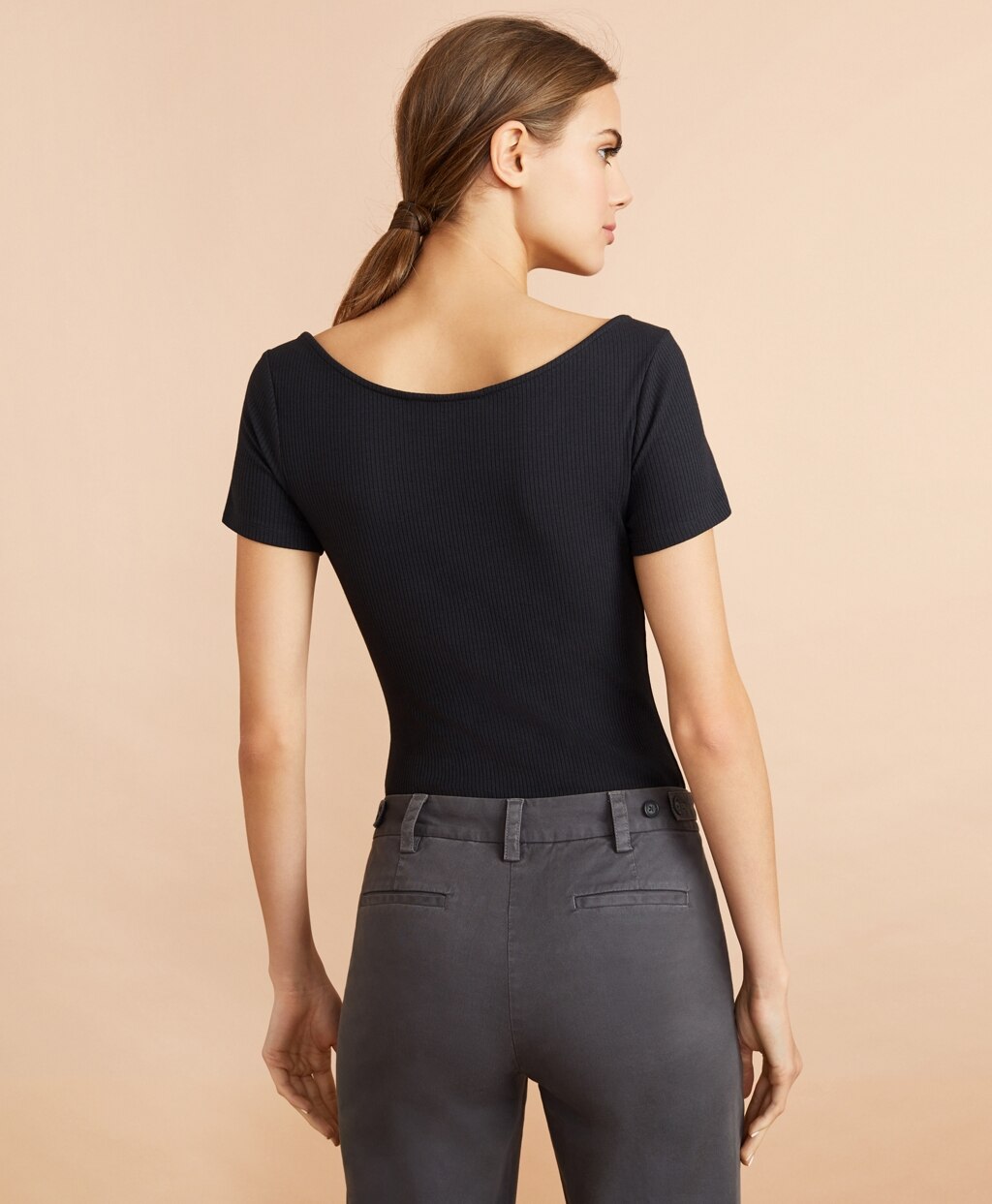 Brooks Brothers Women Rib-Knit Short Sleeve Bodysuit