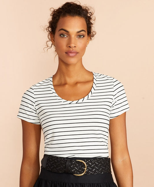 Brooks Brothers Women Striped Scoop-Neck T-Shirt