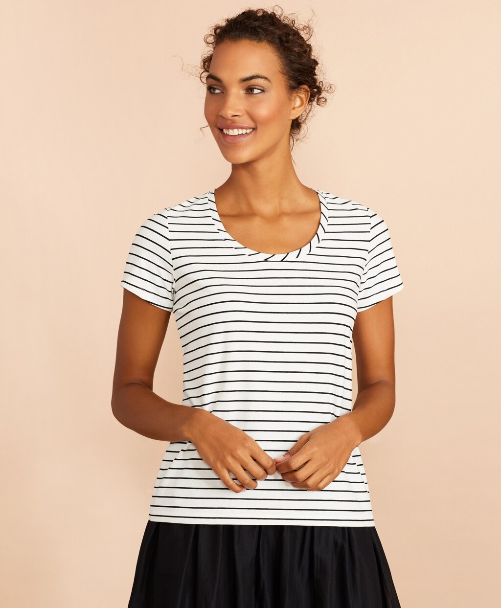 Brooks Brothers Women Striped Scoop-Neck T-Shirt