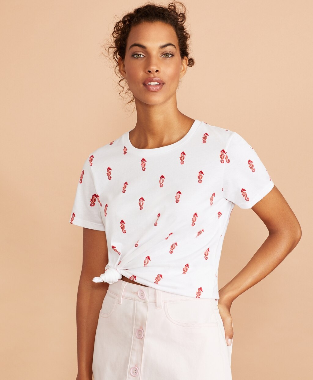 Brooks Brothers Women Sequined Seahorse-Print Cotton T-Shirt