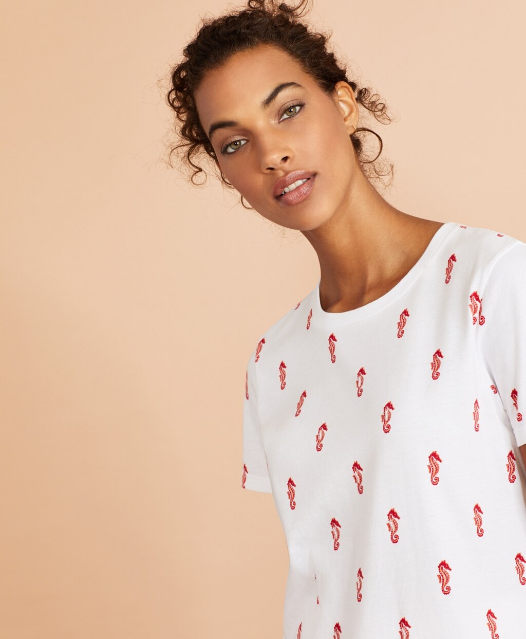 Brooks Brothers Women Sequined Seahorse-Print Cotton T-Shirt