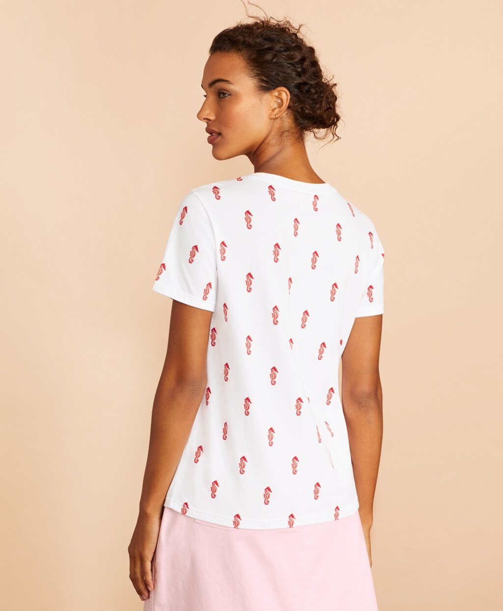 Brooks Brothers Women Sequined Seahorse-Print Cotton T-Shirt