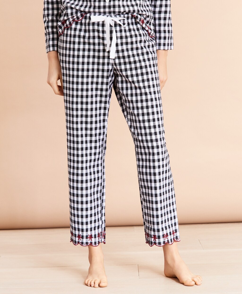 Brooks Brothers Women Scalloped Gingham Cotton Pajama & Eye-Mask Set
