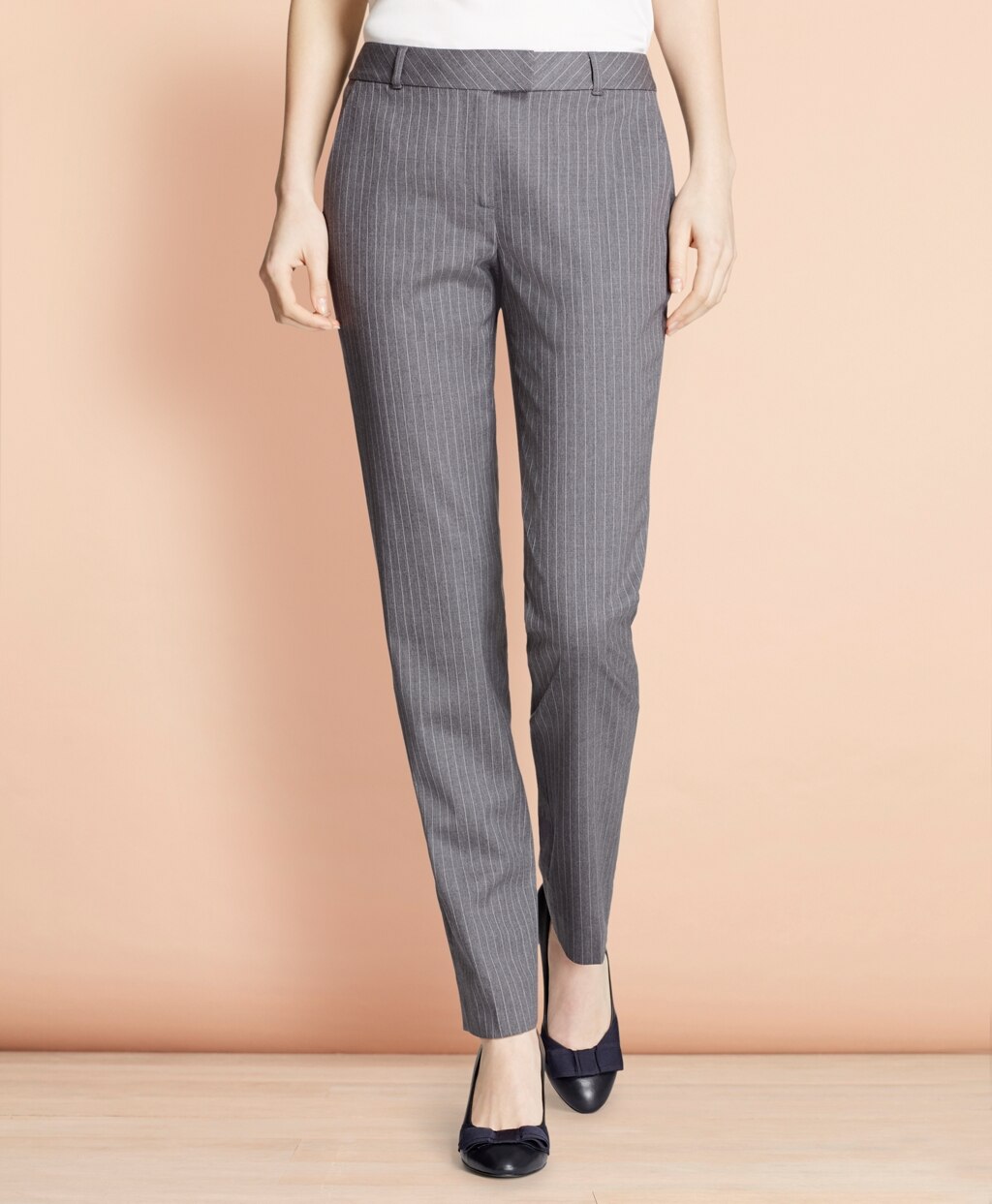Brooks Brothers Women Tapered Pinstripe Stretch Wool Trousers