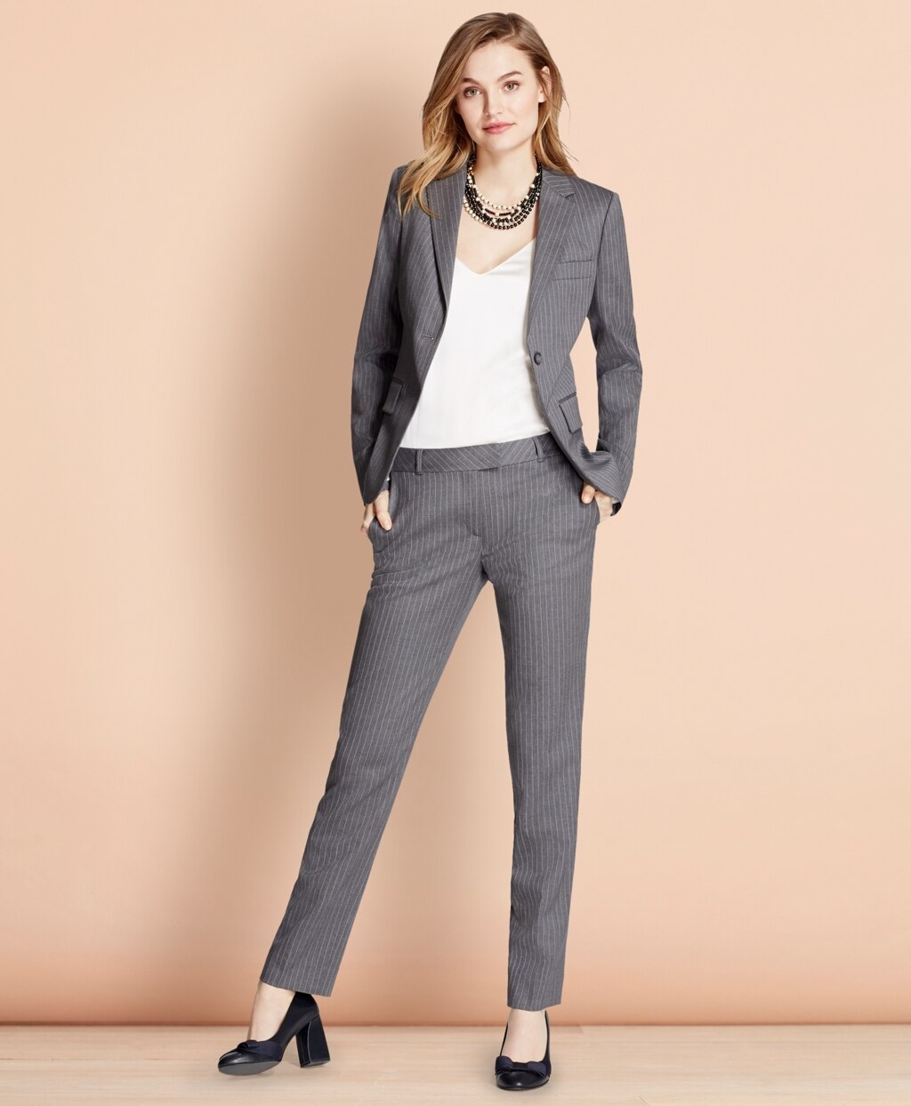 Brooks Brothers Women Tapered Pinstripe Stretch Wool Trousers