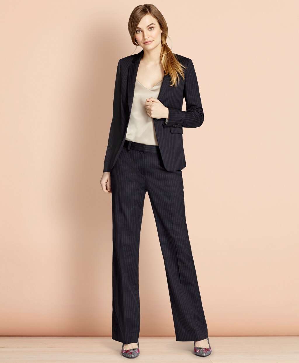 Brooks Brothers Women Wide-Leg Pinstripe Stretch Wool Trousers