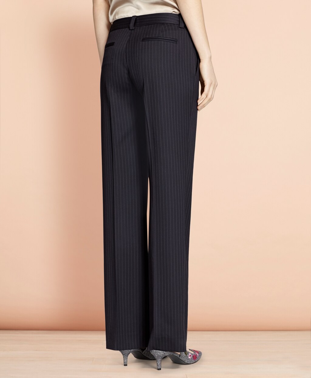 Brooks Brothers Women Wide-Leg Pinstripe Stretch Wool Trousers
