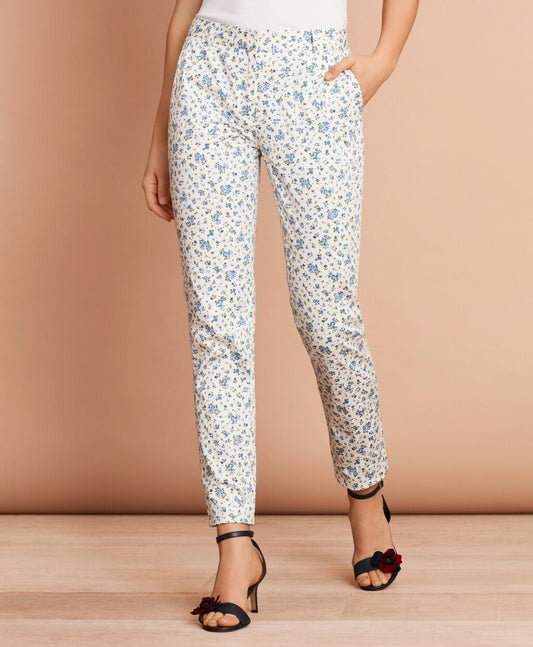 Brooks Brothers Women Floral-Print Stretch Cotton Sateen Pants