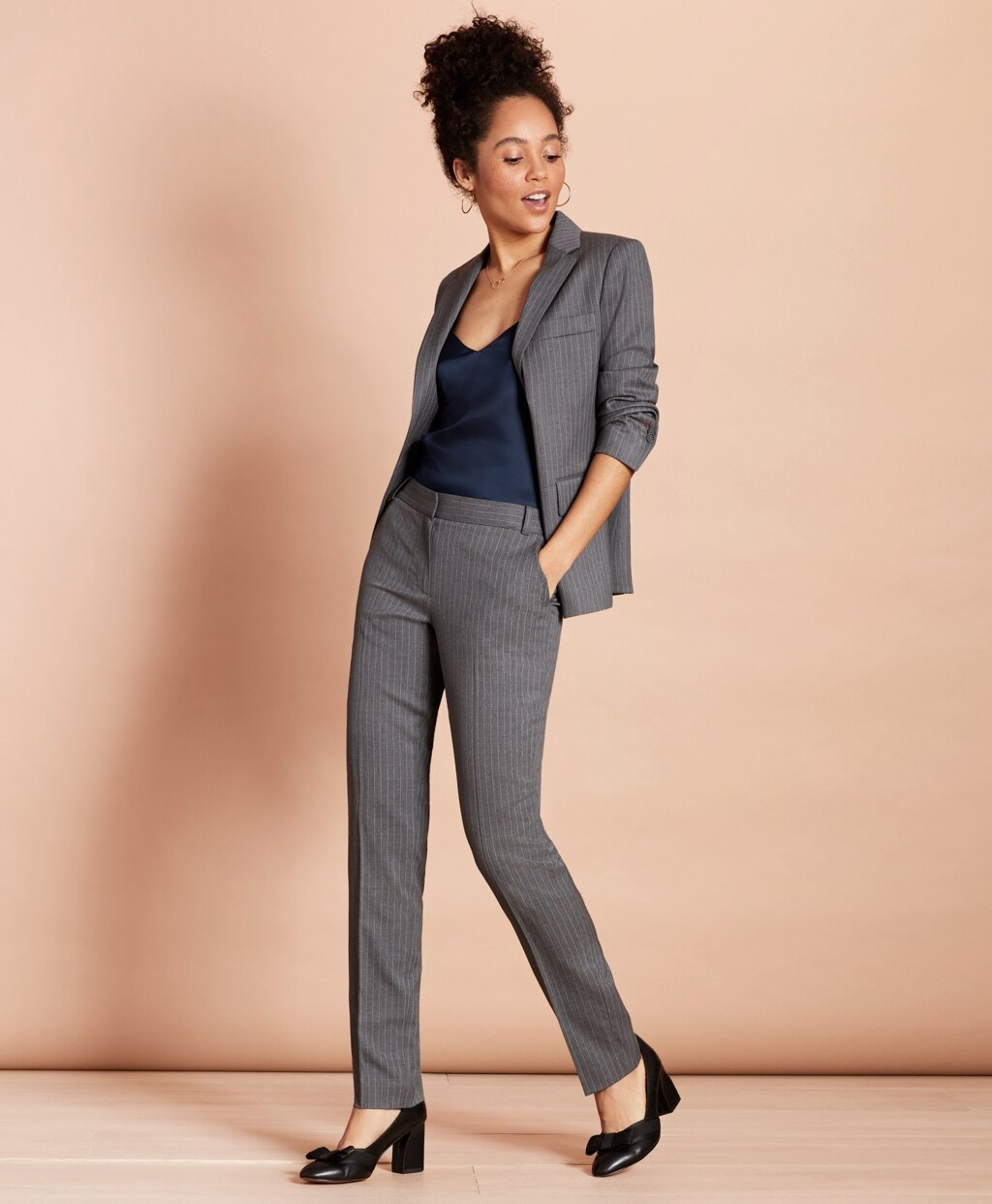 Brooks Brothers Women Slim-Fit Pinstripe Stretch Wool Pants