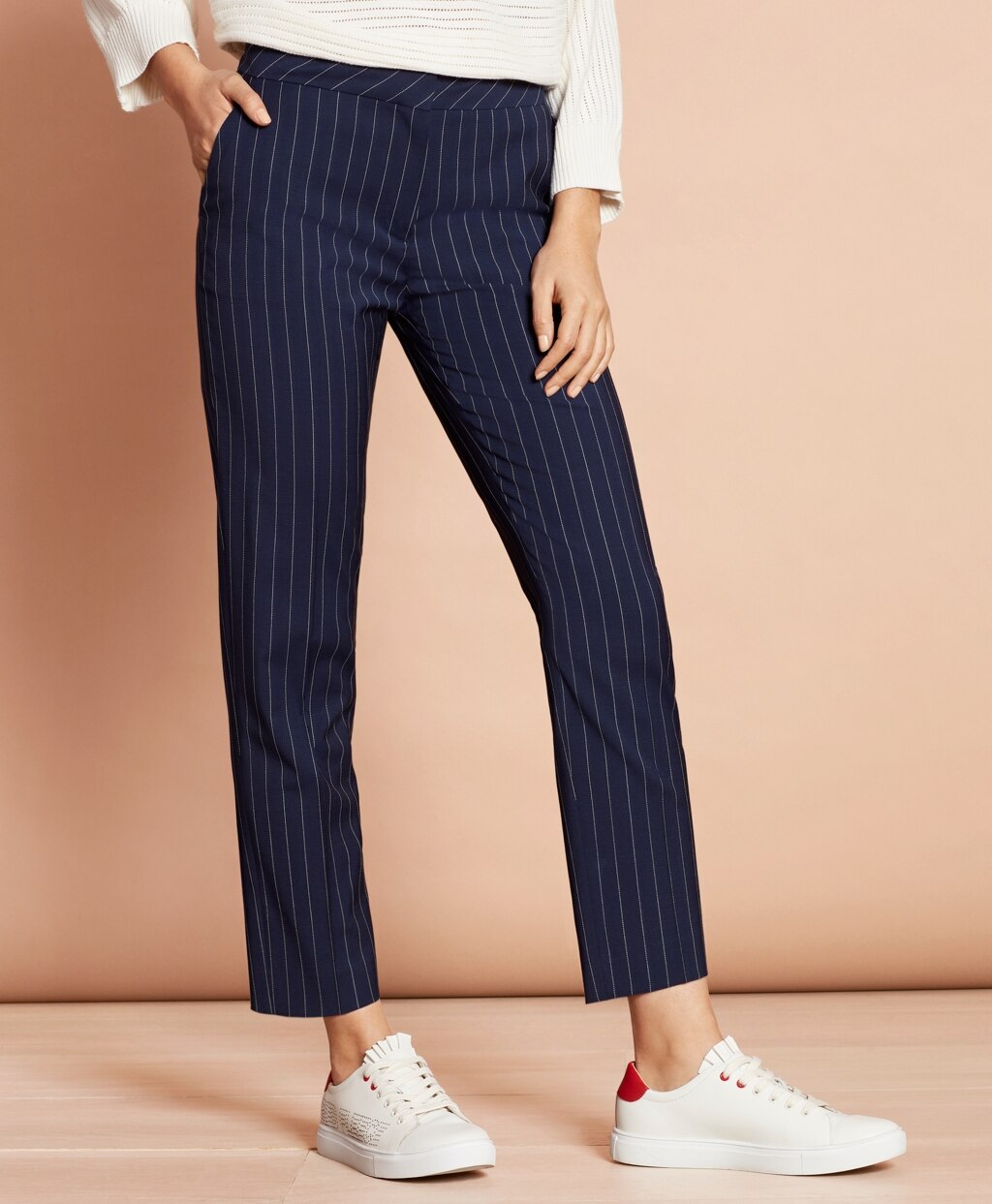 Brooks Brothers Women Striped Stretch-Wool Tapered Pants