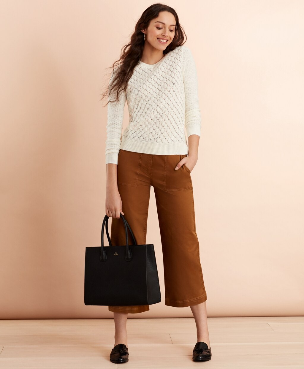 Brooks Brothers Women Stretch Cotton Twill Cropped Wide-Leg Pants