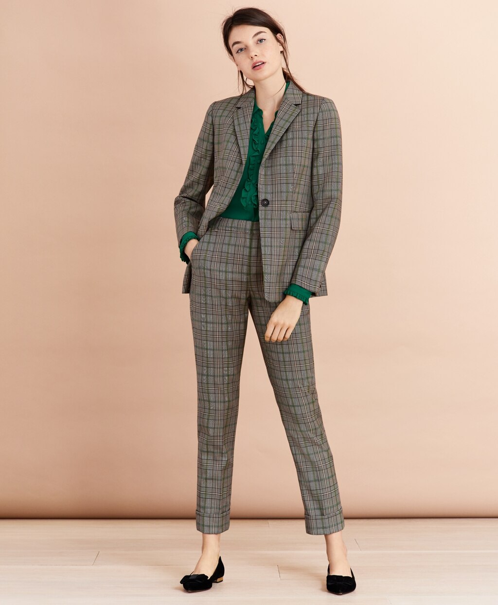 Brooks Brothers Women Plaid Wool Twill Cuffed Pants