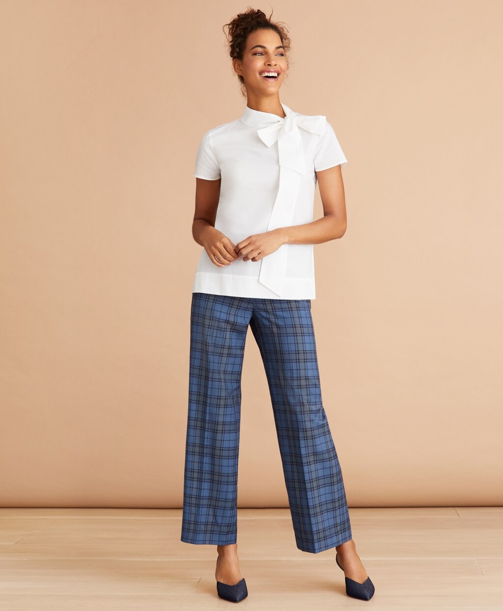 Brooks Brothers Women Tartan Wool Cropped Wide-Leg Pants