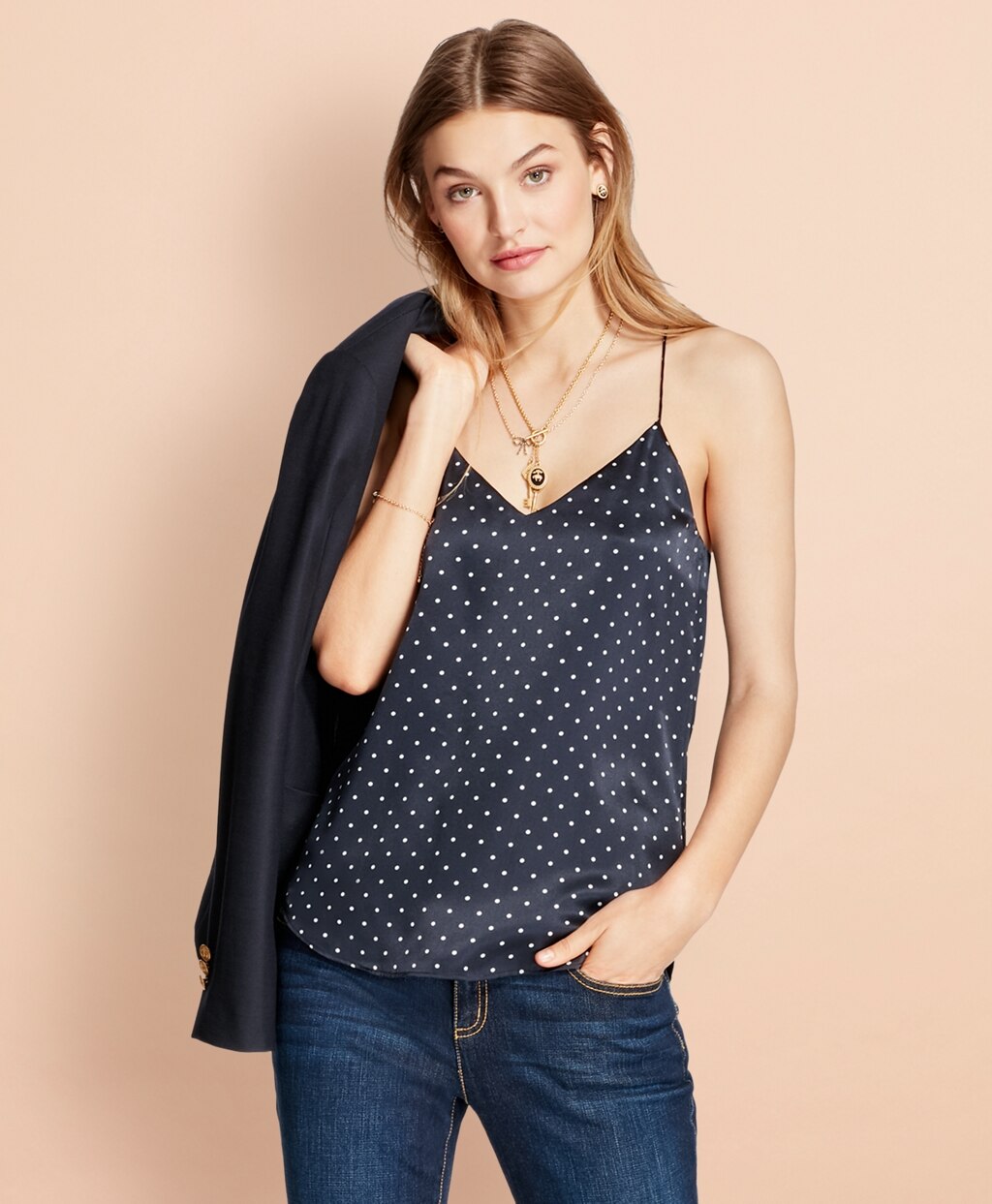 Brooks Brothers Women Polka-Dot Silk Charmeuse Cami
