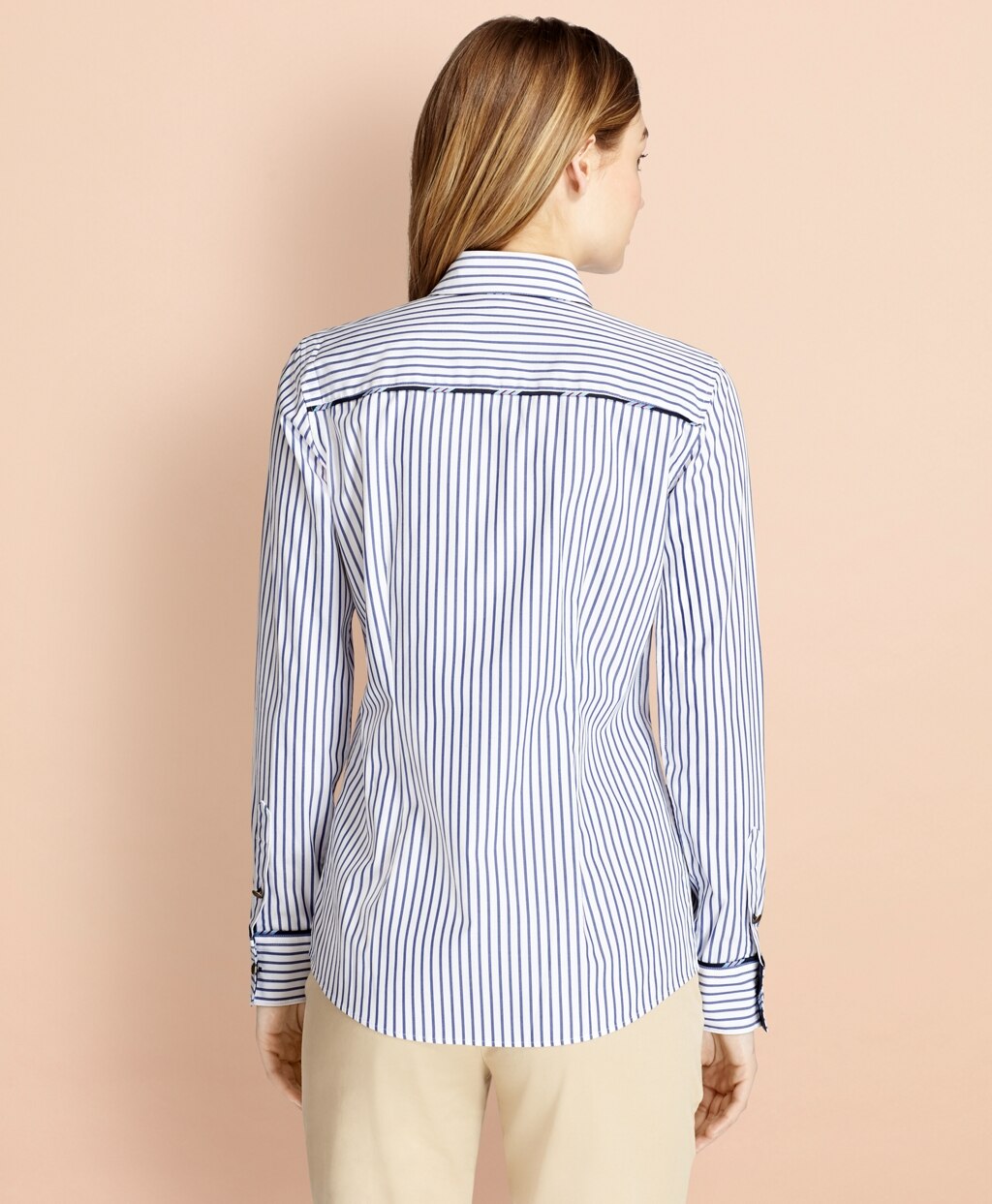 Brooks Brothers Women BB#1-Trimmed Nine-to-Nine Striped Stretch-Cotton Poplin Shirt