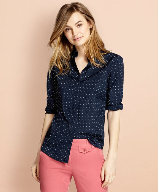 Brooks Brothers Women Polka-Dot Stretch Cotton Poplin Shirt