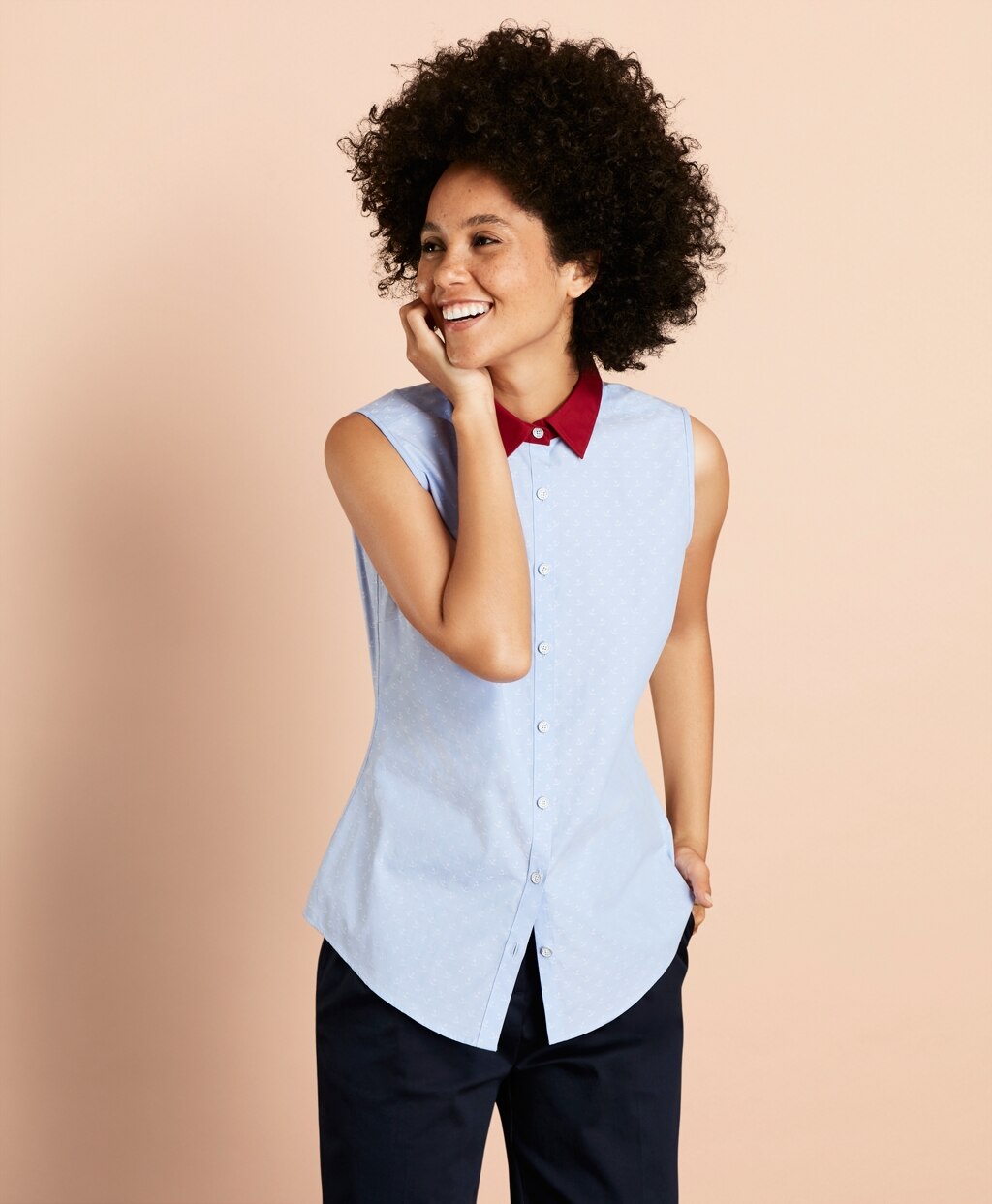 Brooks Brothers Women Anchor-Pattern Cotton Dobby Blouse
