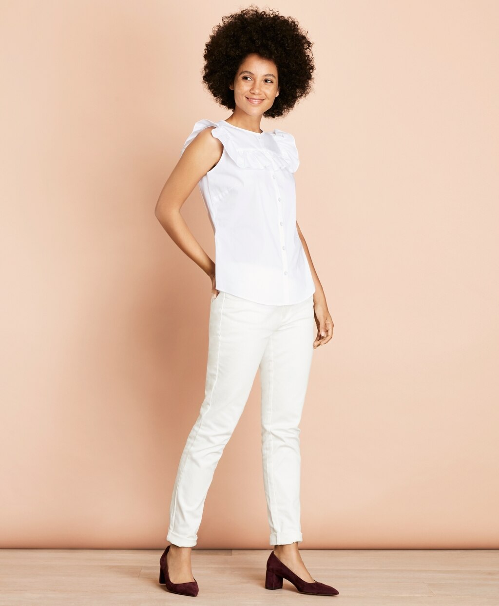 Brooks Brothers Women Ruffle-Trimmed Poplin Blouse