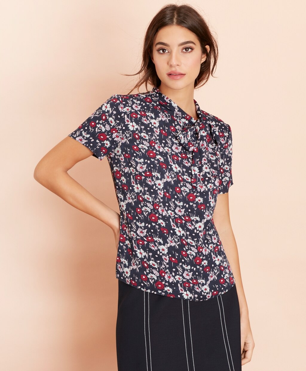 Brooks Brothers Women Floral-Print Crepe Tie-Neck Blouse