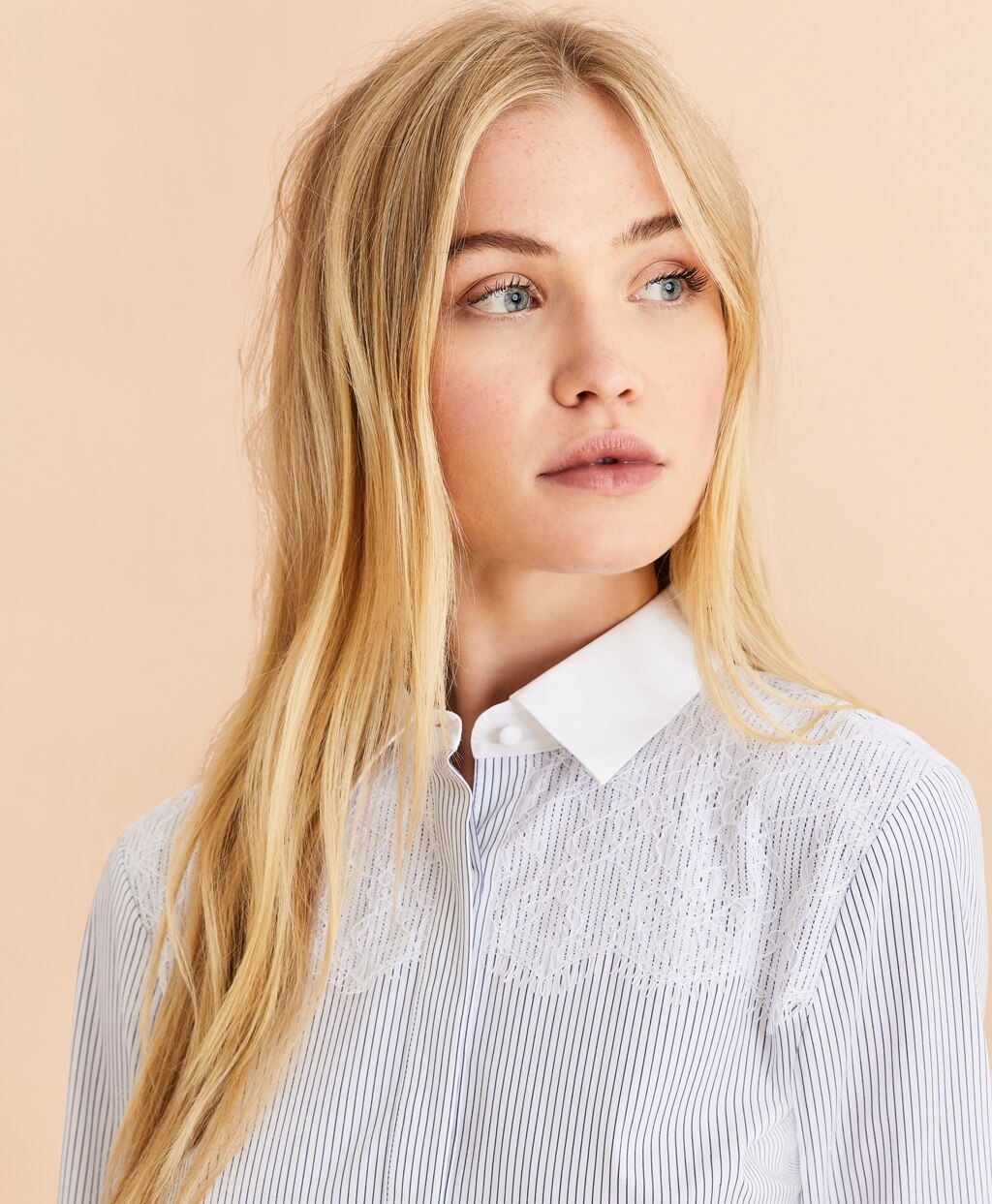 Brooks Brothers Women Lace-Yoke Striped Cotton Poplin Shirt