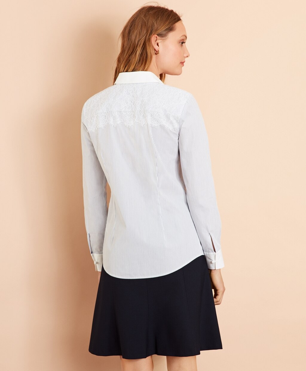 Brooks Brothers Women Lace-Yoke Striped Cotton Poplin Shirt