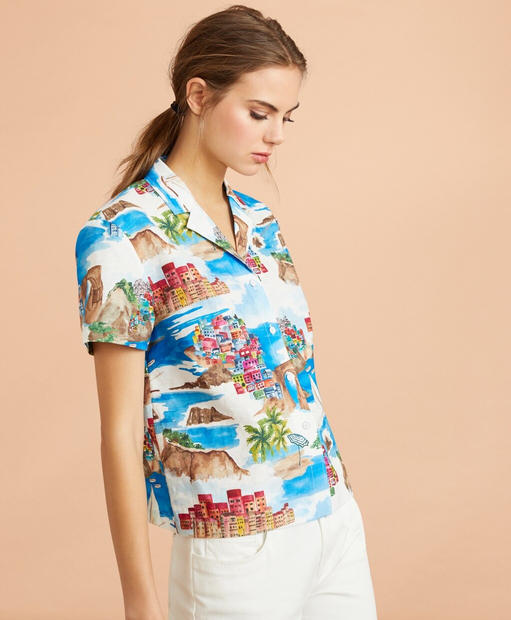 Brooks Brothers Women Costal-Print Linen-Cotton Camp Shirt