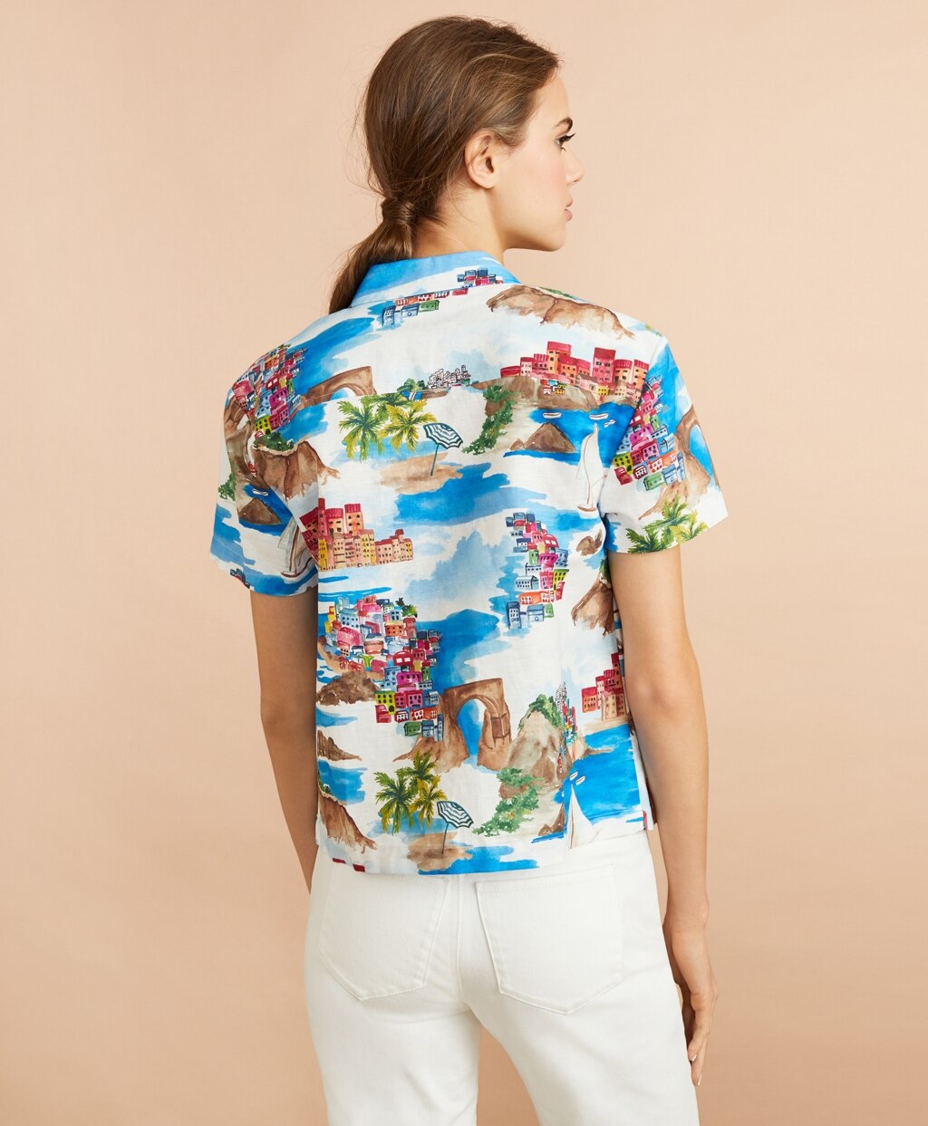 Brooks Brothers Women Costal-Print Linen-Cotton Camp Shirt