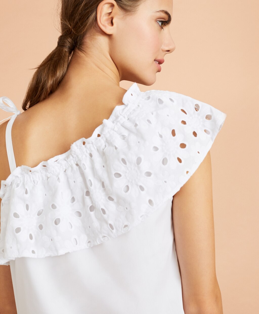 Brooks Brothers Women Eyelet Ruffle-Trim One-Shoulder Top