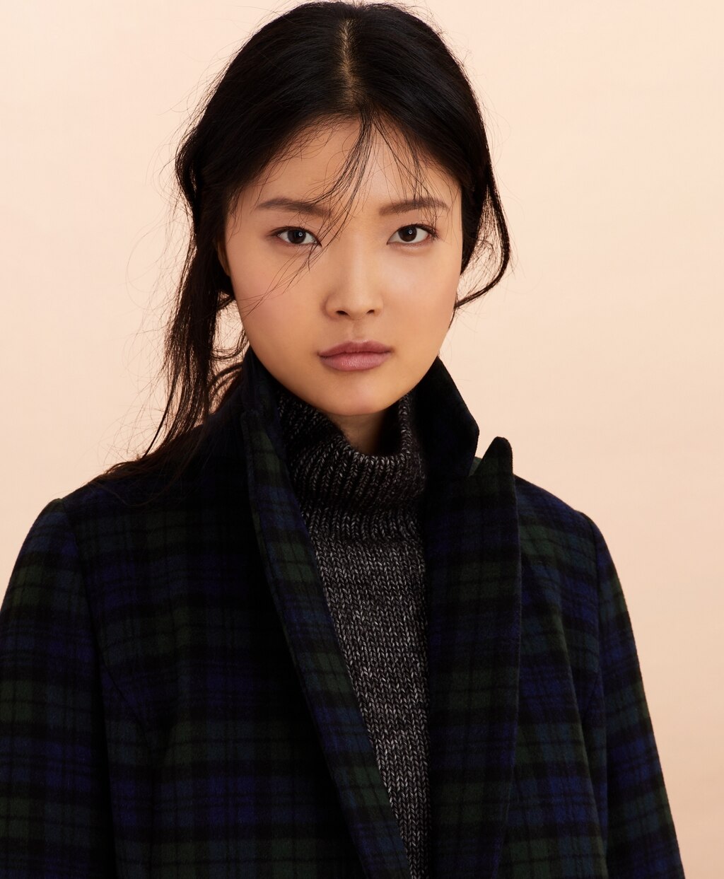 Brooks Brothers Women Black Watch Tartan Wool-Blend Double-Breasted Coat