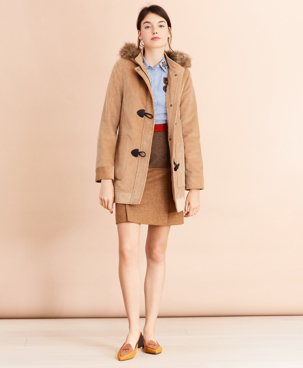 Brooks Brothers Women Water-Repellent Cotton Corduroy Duffle Coat