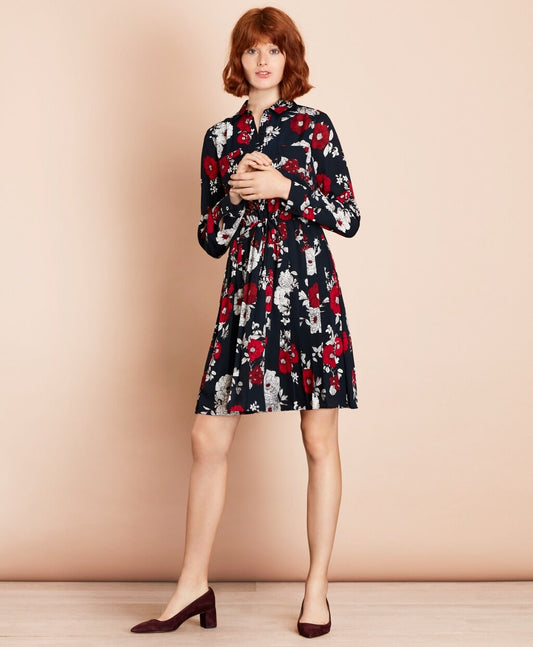 Brooks Brothers Women Floral-Print Crepe Shirt Dress
