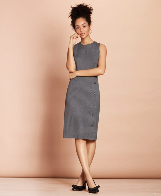 Brooks Brothers Women Pinstripe Stretch-Wool Button-Slit Sheath Dress