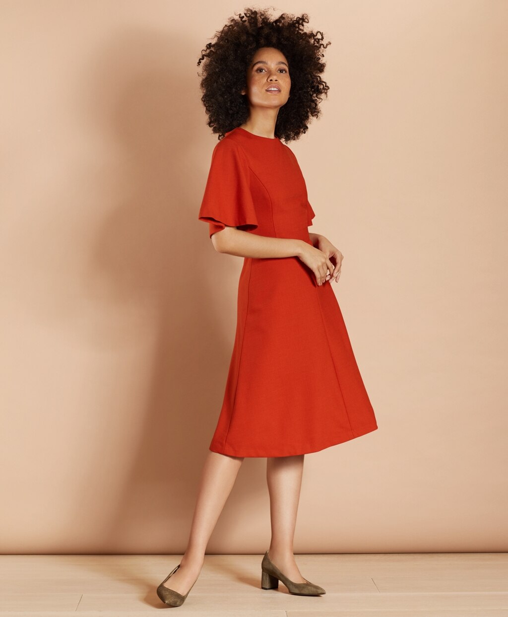 Brooks Brothers Women Wool-Blend Twill Bell-Sleeve Midi Dress