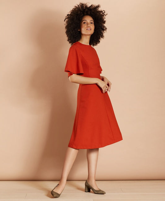 Brooks Brothers Women Wool-Blend Twill Bell-Sleeve Midi Dress