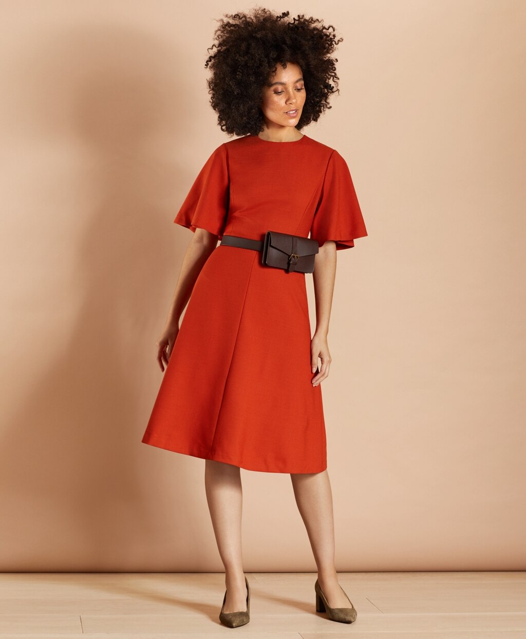 Brooks Brothers Women Wool-Blend Twill Bell-Sleeve Midi Dress