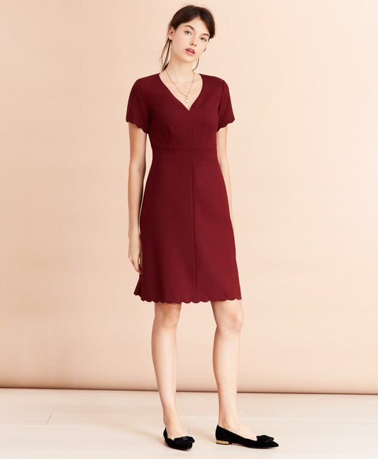 Brooks Brothers Women Wool-Blend Twill Scalloped-Hem Dress