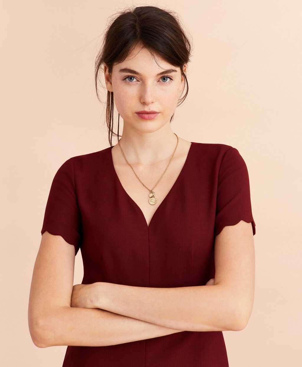 Brooks Brothers Women Wool-Blend Twill Scalloped-Hem Dress