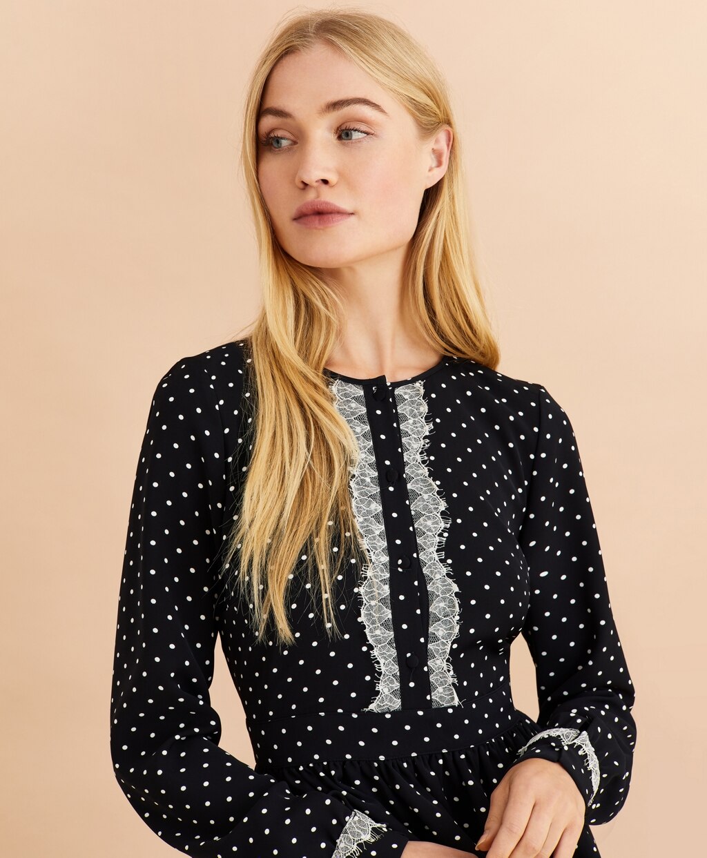 Brooks Brothers Women Lace-Trimmed Polka-Dot Satin Dress