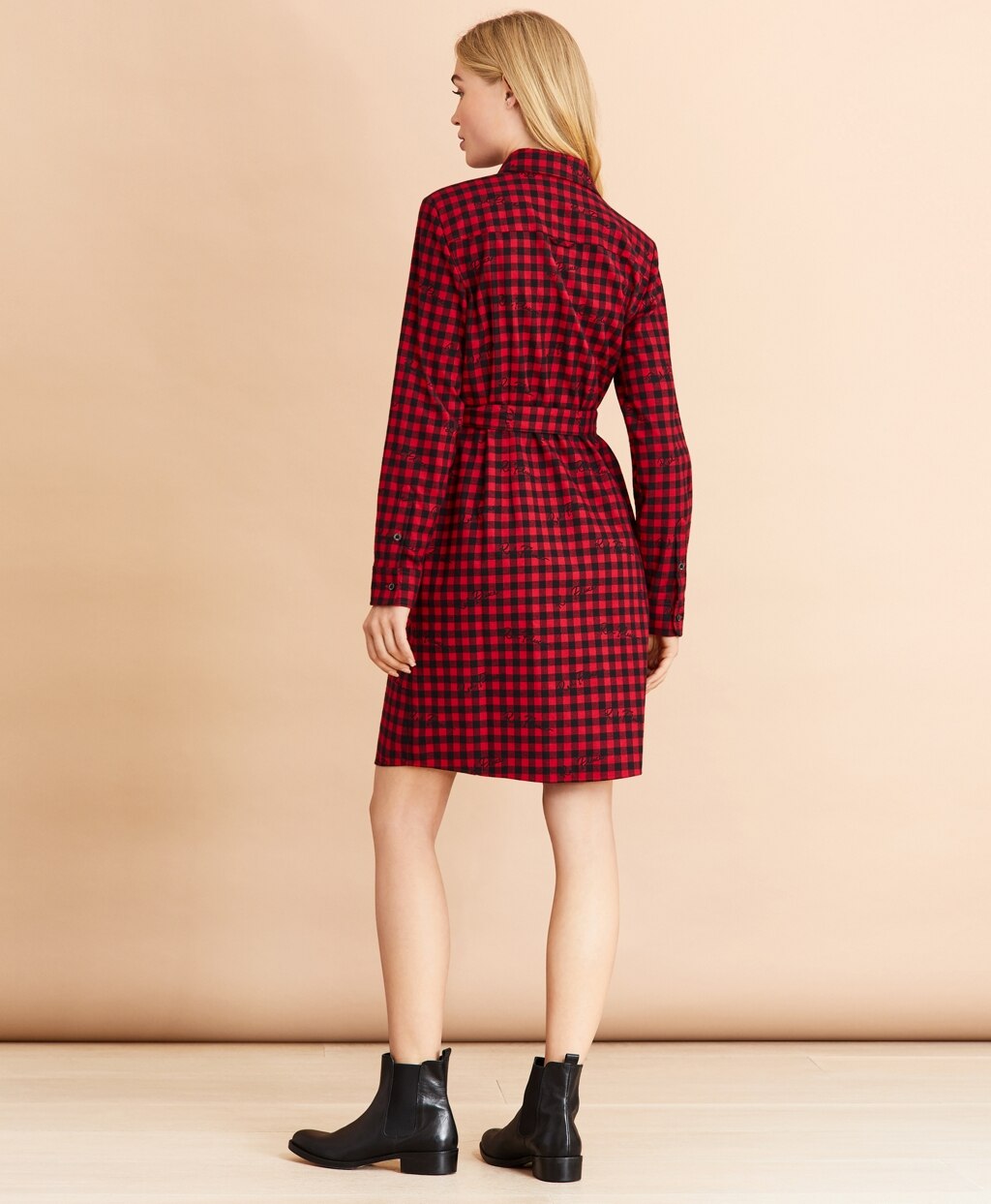 Brooks Brothers Women Logo-Print Plaid Flannel Shirt Dress